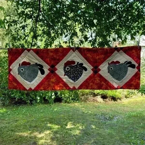 Handmade quilted chicken mosaic patchwork  table runner